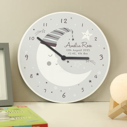 Personalised Moon Wooden Nursery Clock from Heartfelt Gifts