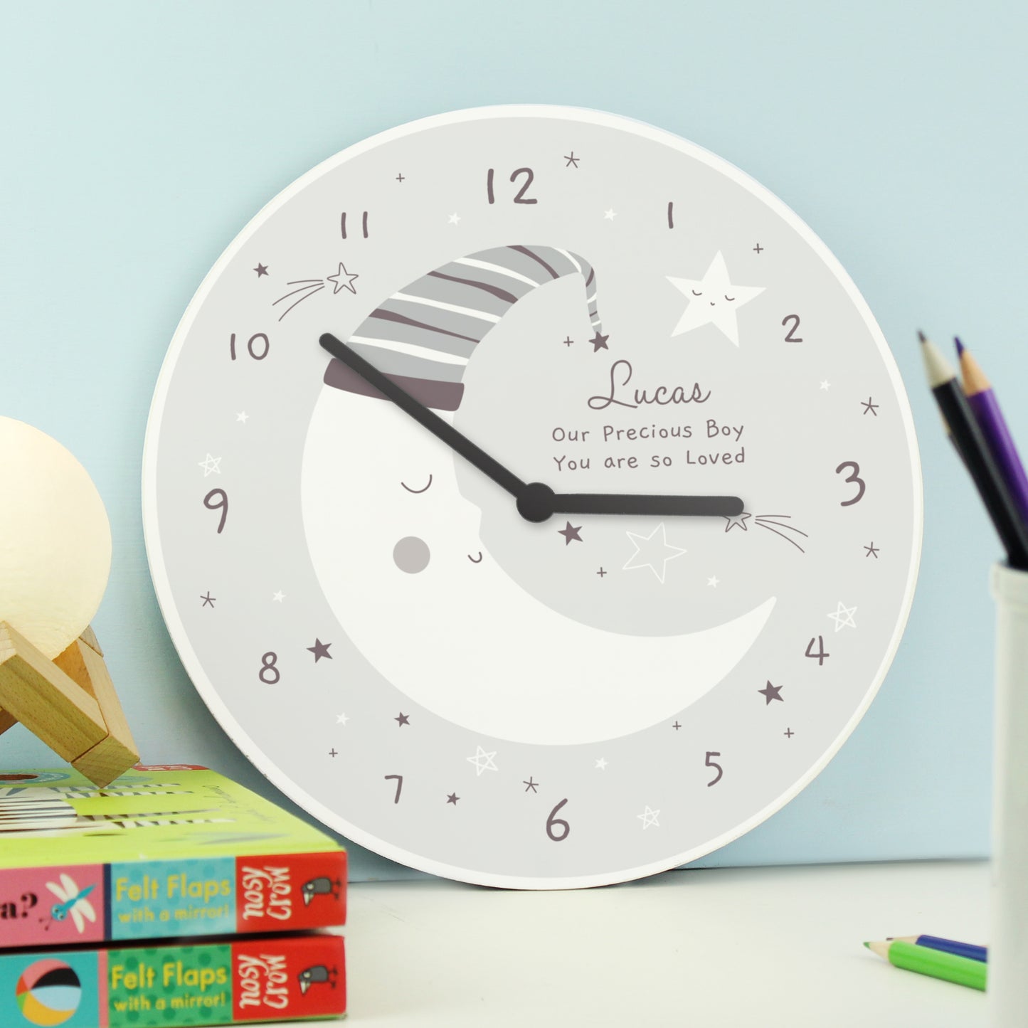 Personalised Moon Wooden Nursery Clock - image 2