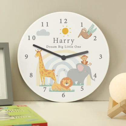 Personalised Safari Animals Wooden Nursery Clock from Heartfelt Gifts