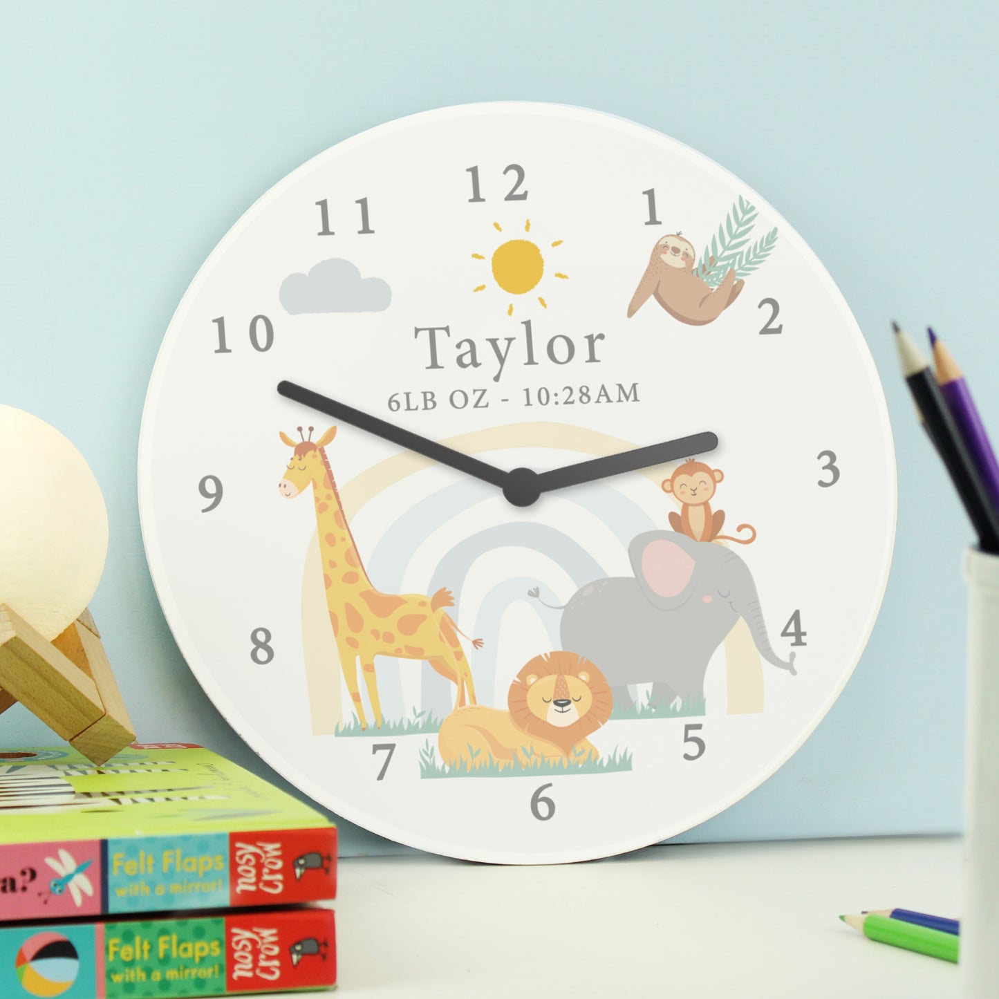 Personalised Safari Animals Wooden Nursery Clock - image 2