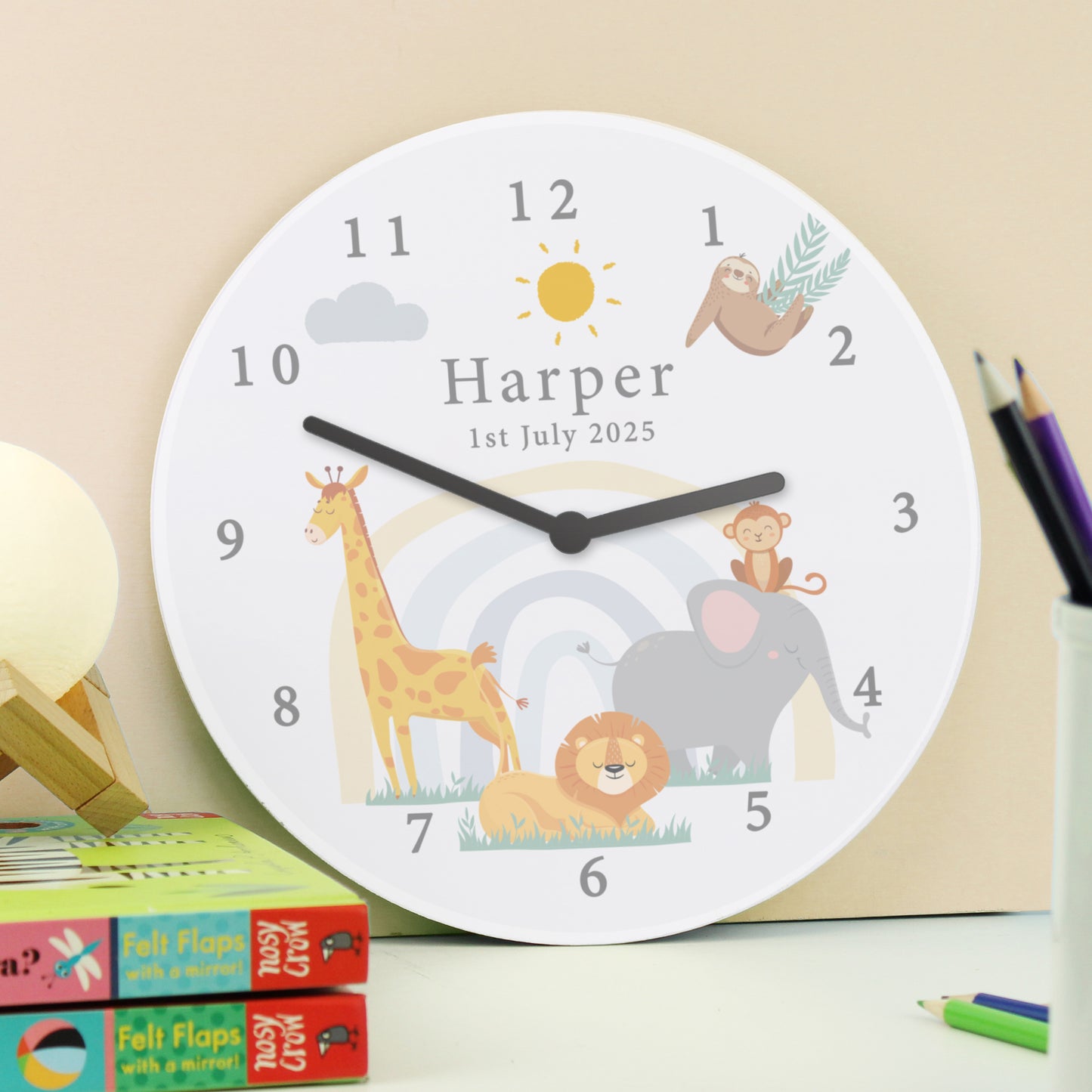 Personalised Safari Animals Wooden Nursery Clock - image 4