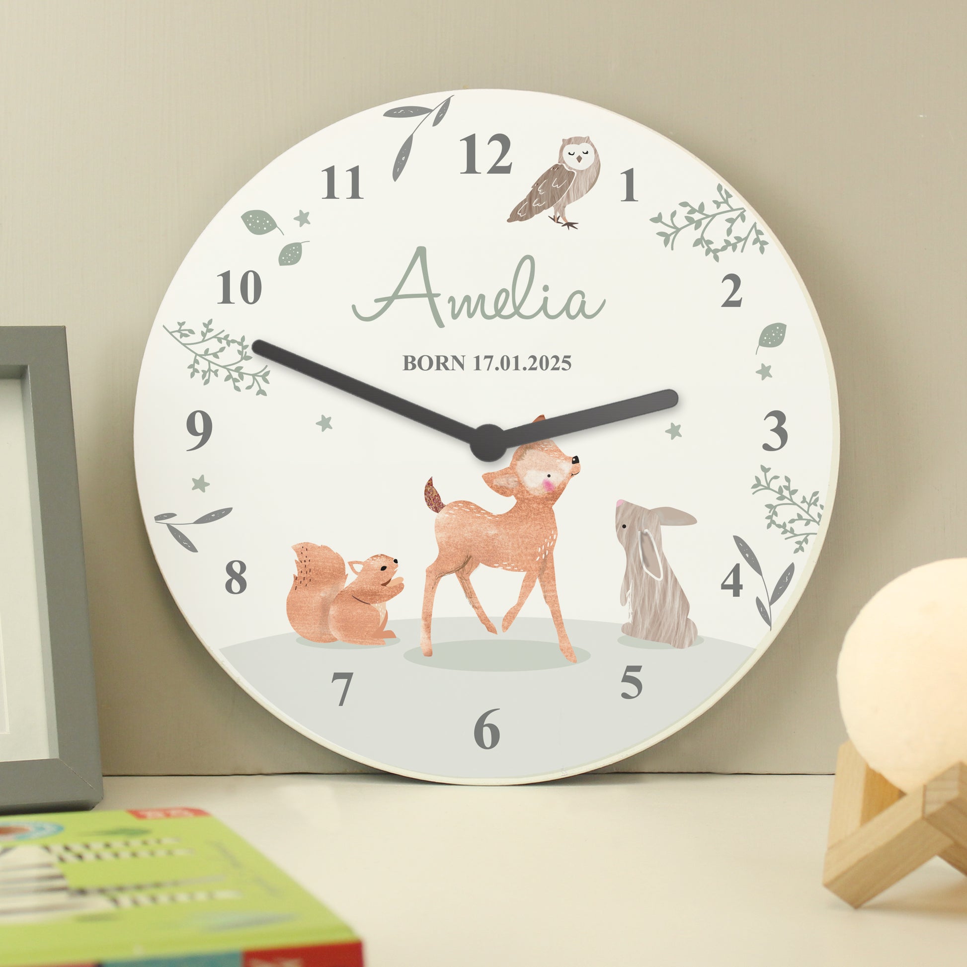 Personalised Woodland Animals Wooden Nursery Clock - image 3
