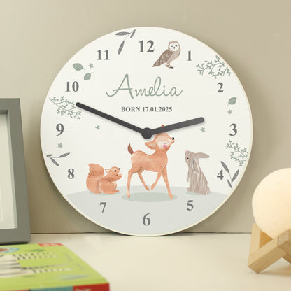Personalised Woodland Animals Wooden Nursery Clock - image 3