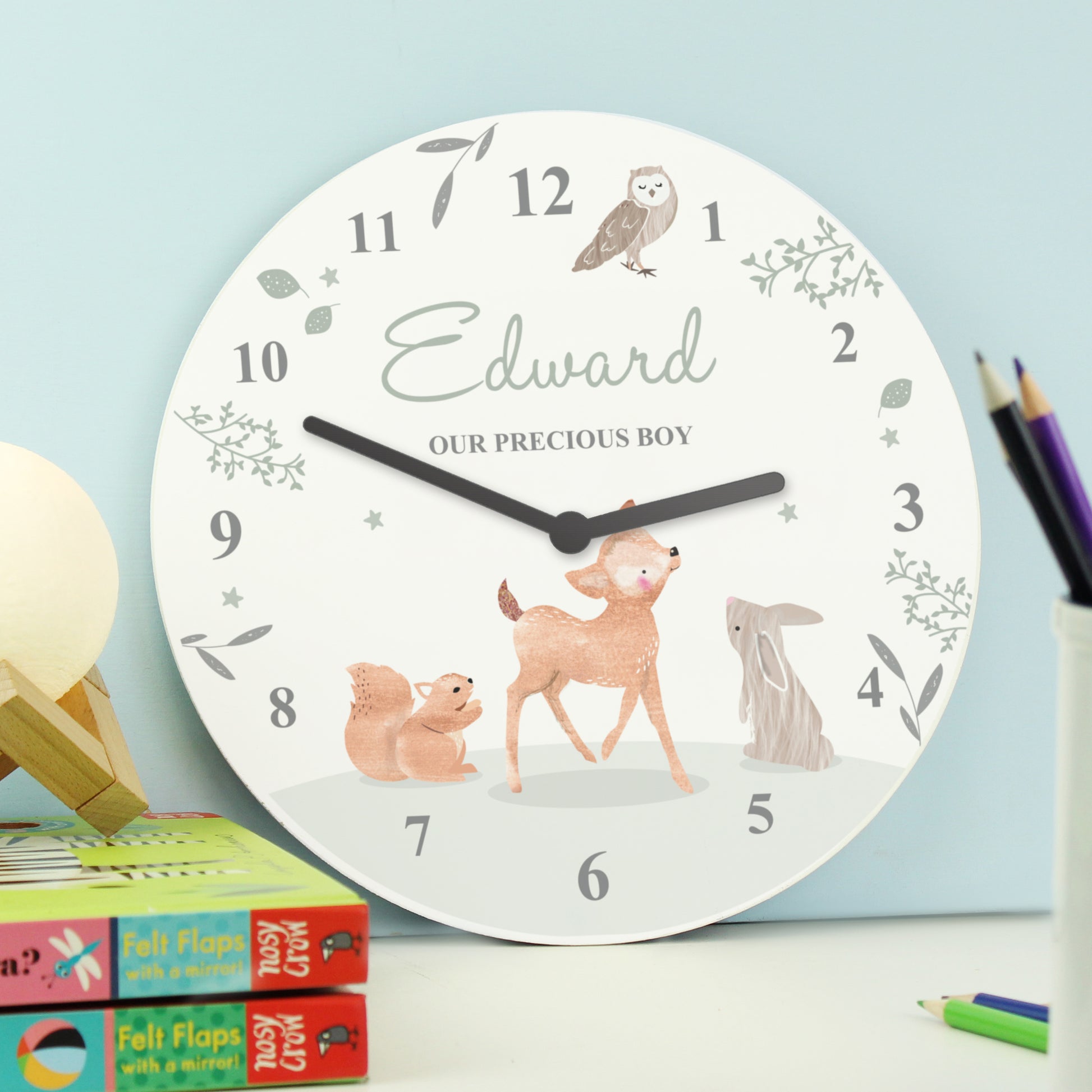 Personalised Woodland Animals Wooden Nursery Clock - image 4