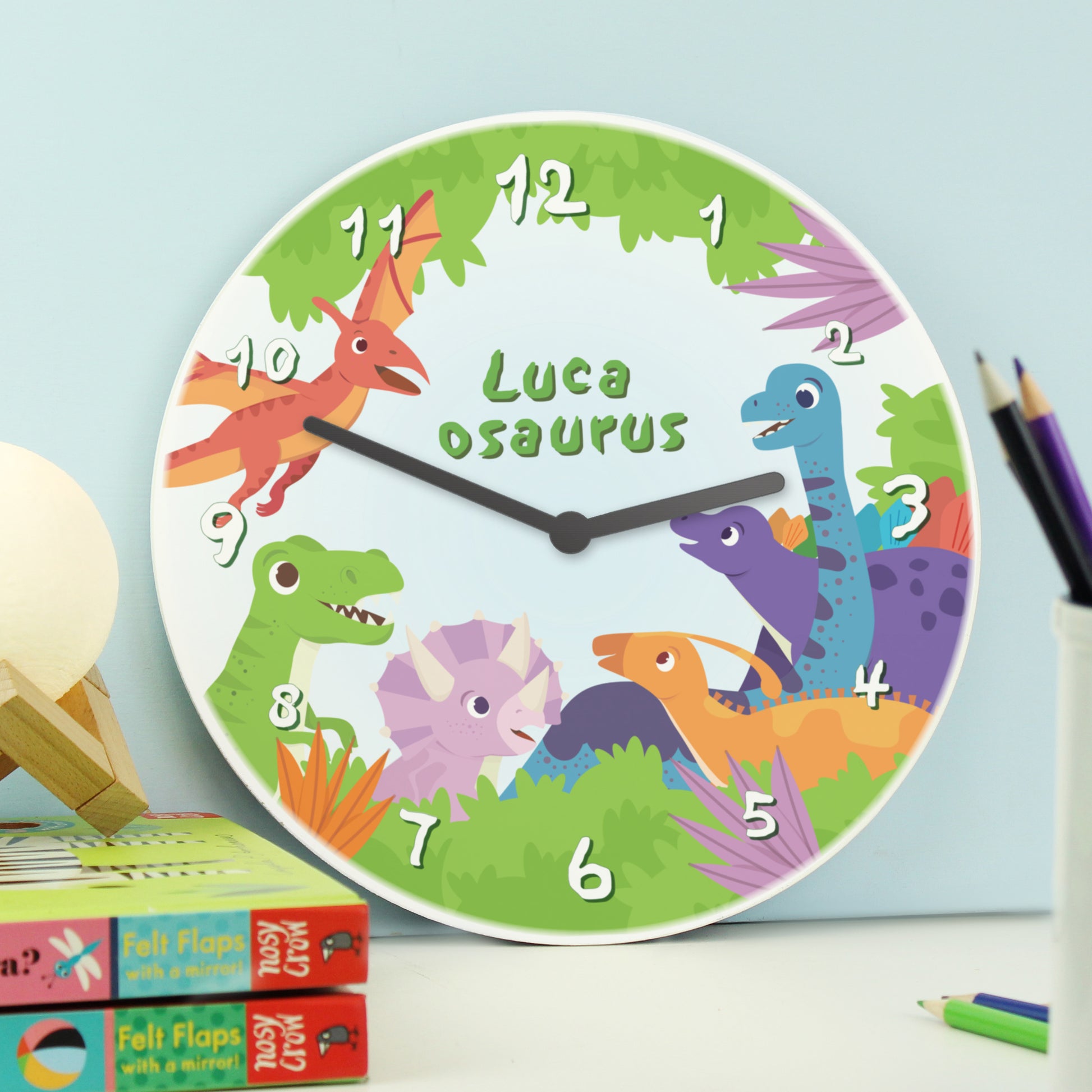 Personalised Dinosaur Wooden Childrens Clock - image 4