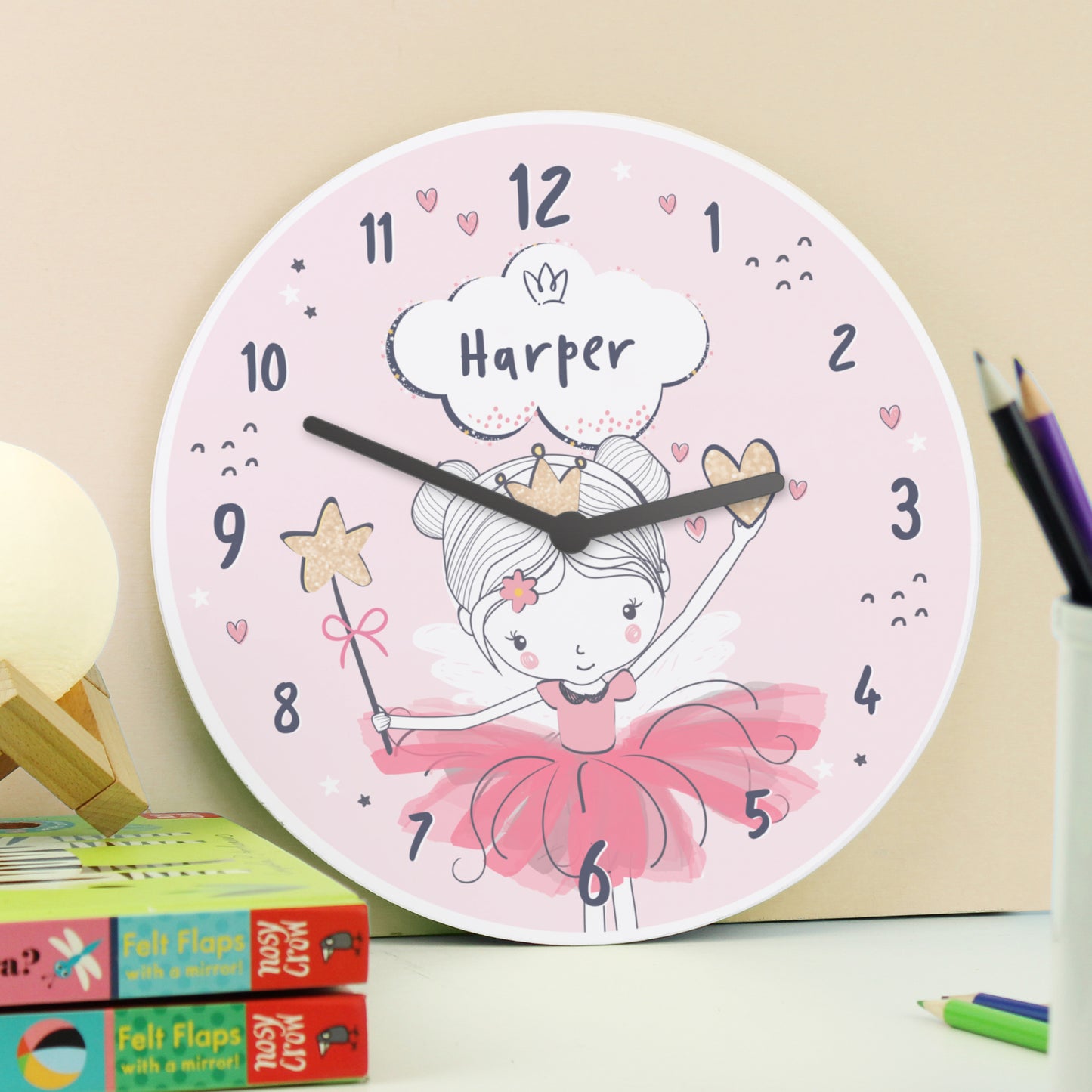 Personalised Princess Ballerina Wooden Childrens Clock - image 4