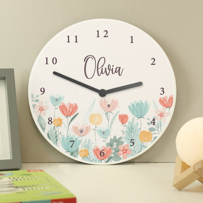 Personalised Floral Wooden Childrens Clock from Heartfelt Gifts