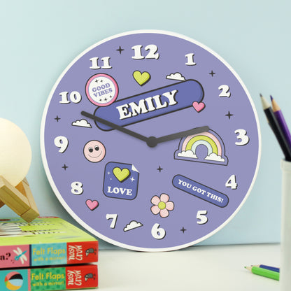 Personalised Positive Vibes Wooden Childrens Clock - image 2