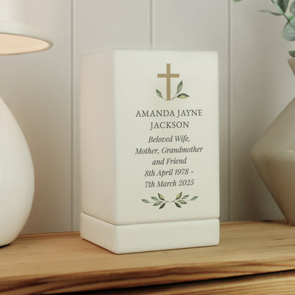 Personalised Memorial Cross Small Wooden Urn from Heartfelt Gifts