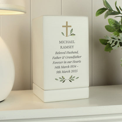 Personalised Memorial Cross Small Wooden Urn - image 3