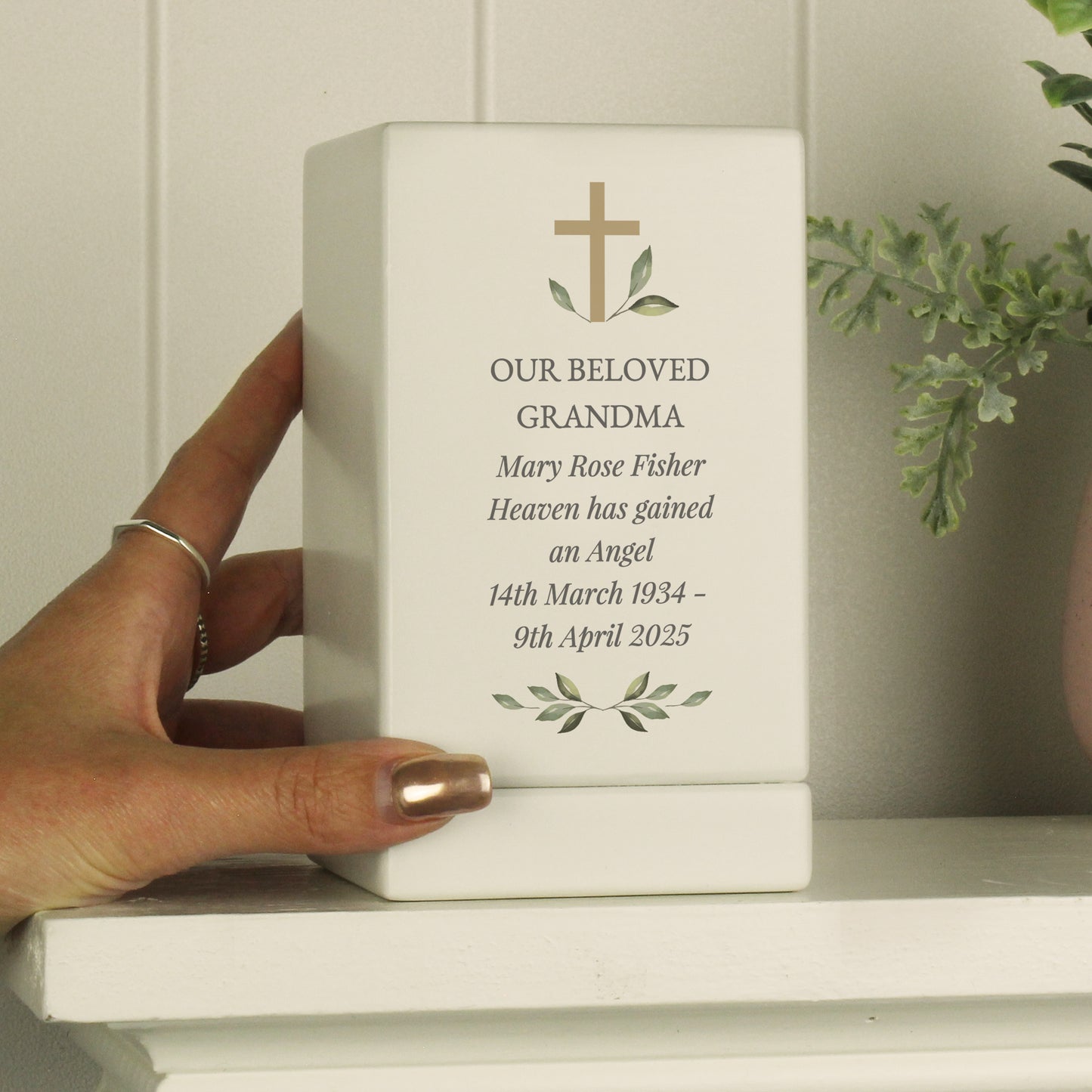 Personalised Memorial Cross Small Wooden Urn - image 4