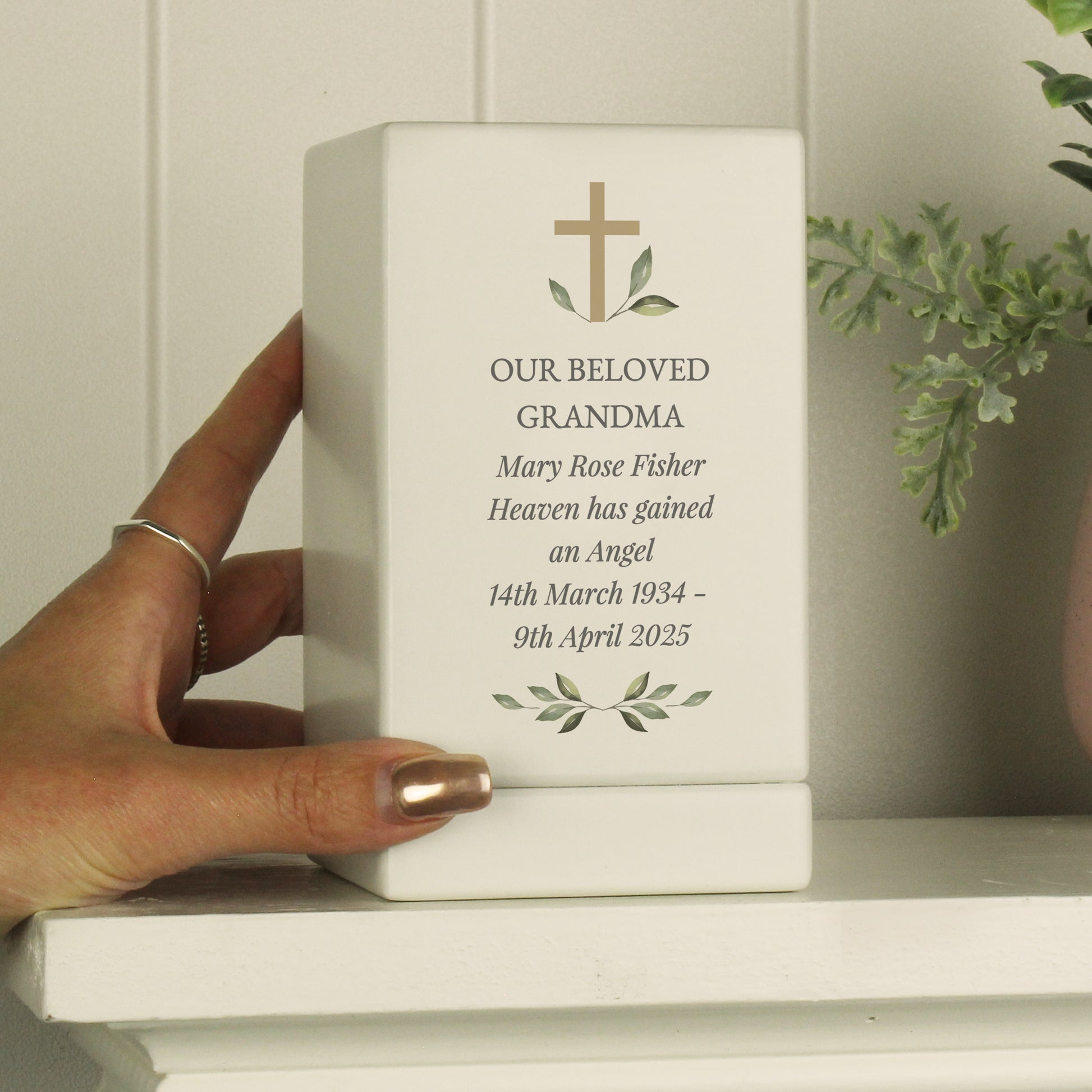 Personalised Memorial Cross Small Wooden Urn - image 4