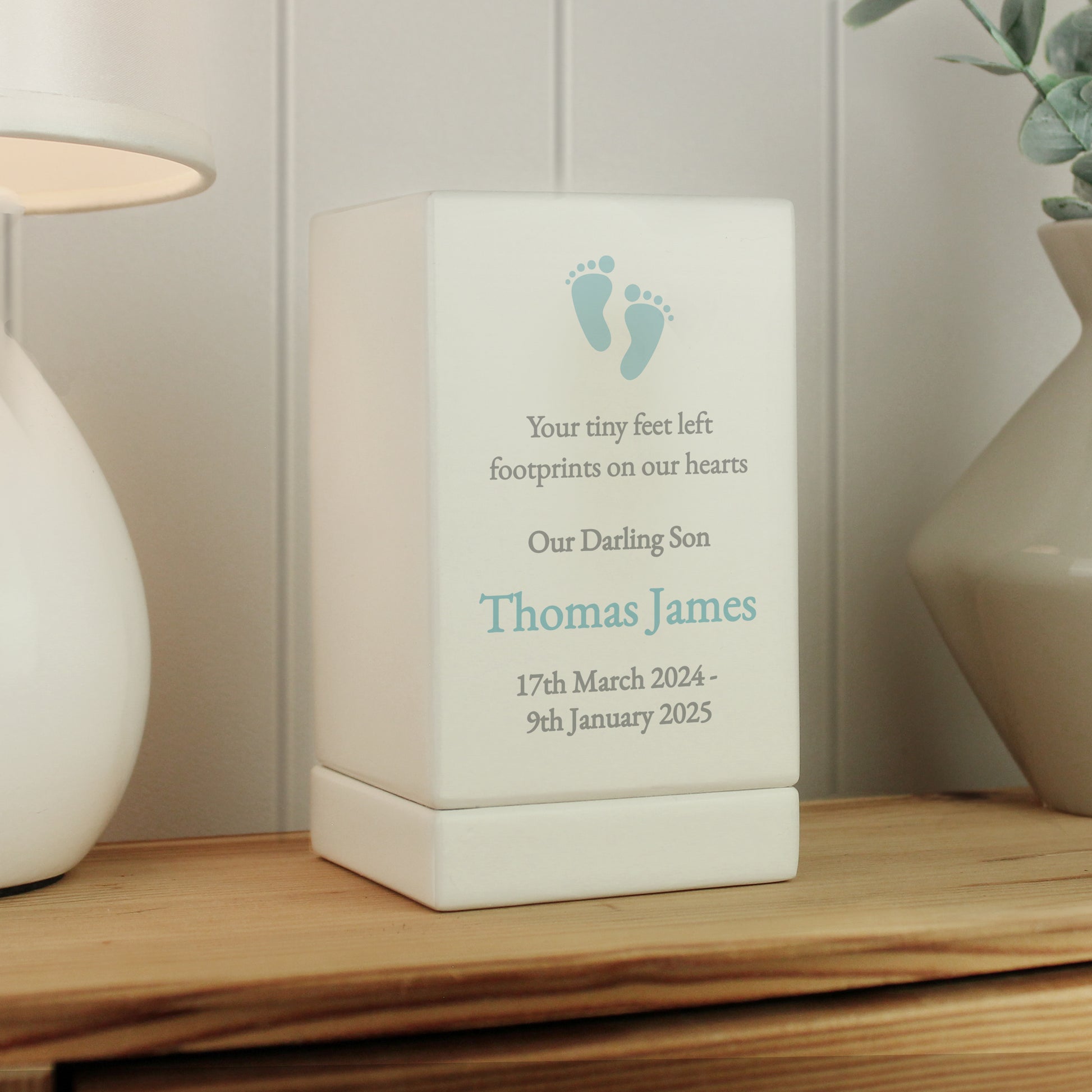 Personalised Baby Boy Small Wooden Urn from Heartfelt Gifts