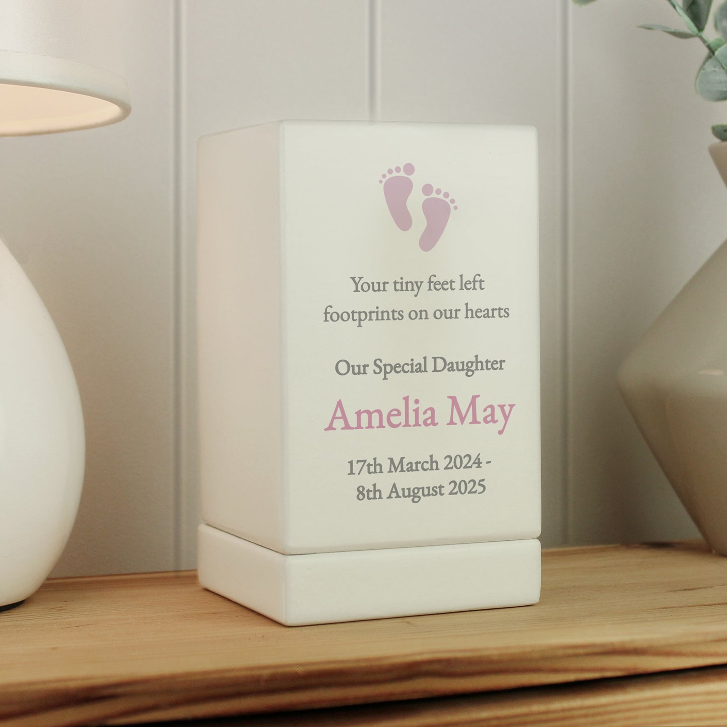 Personalised Baby Girl Small Wooden Urn from Heartfelt Gifts