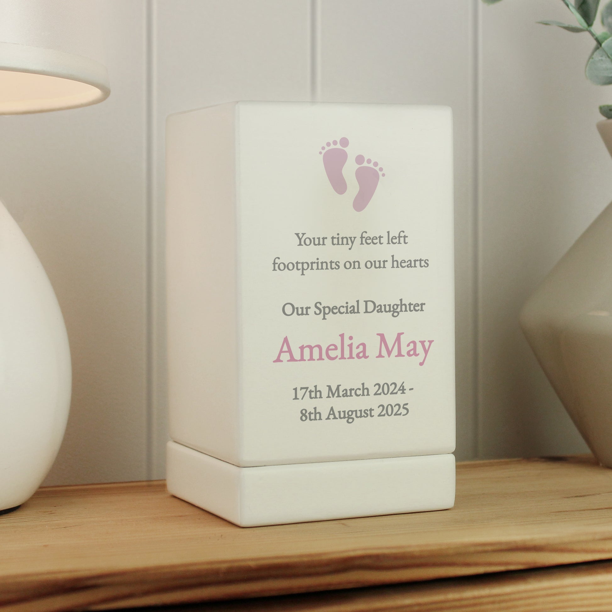 Personalised Baby Girl Small Wooden Urn from Heartfelt Gifts