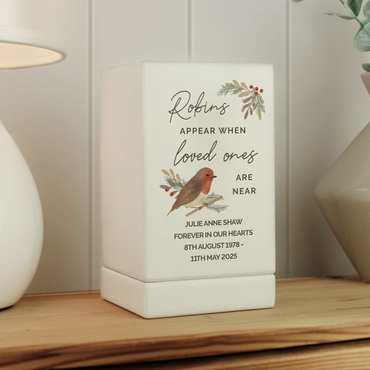 Personalised Robins Appear Small Wooden Urn from Heartfelt Gifts