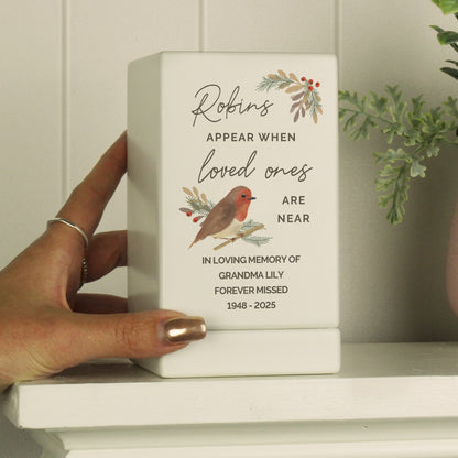Personalised Robins Appear Small Wooden Urn - image 4