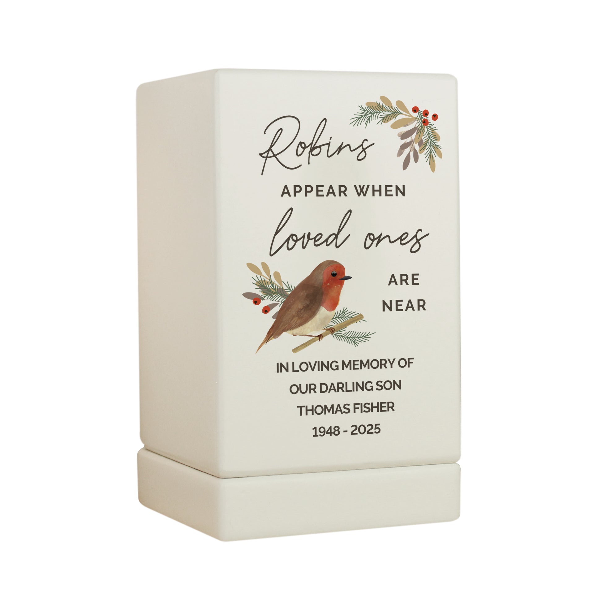 Personalised Robins Appear Small Wooden Urn - image 5