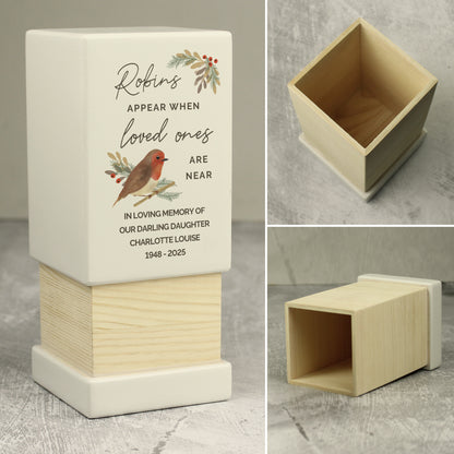 Personalised Robins Appear Small Wooden Urn - image 7