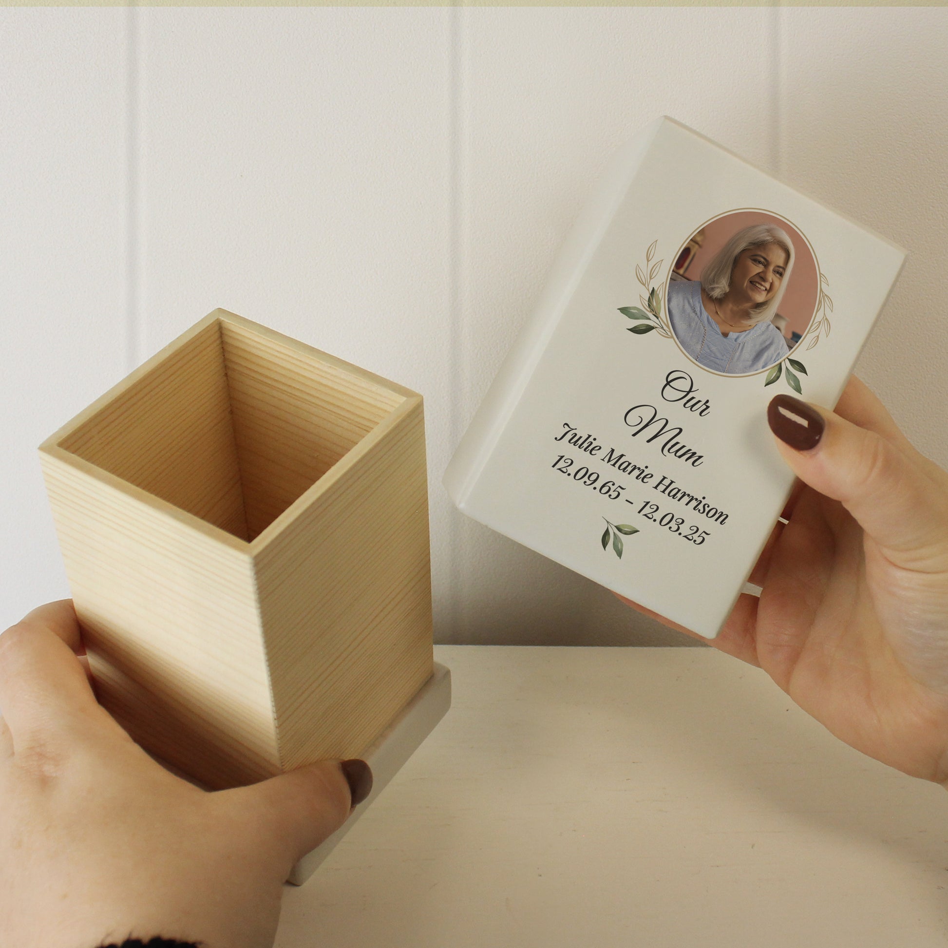 Personalised Photo Upload Small Wooden Urn - image 6