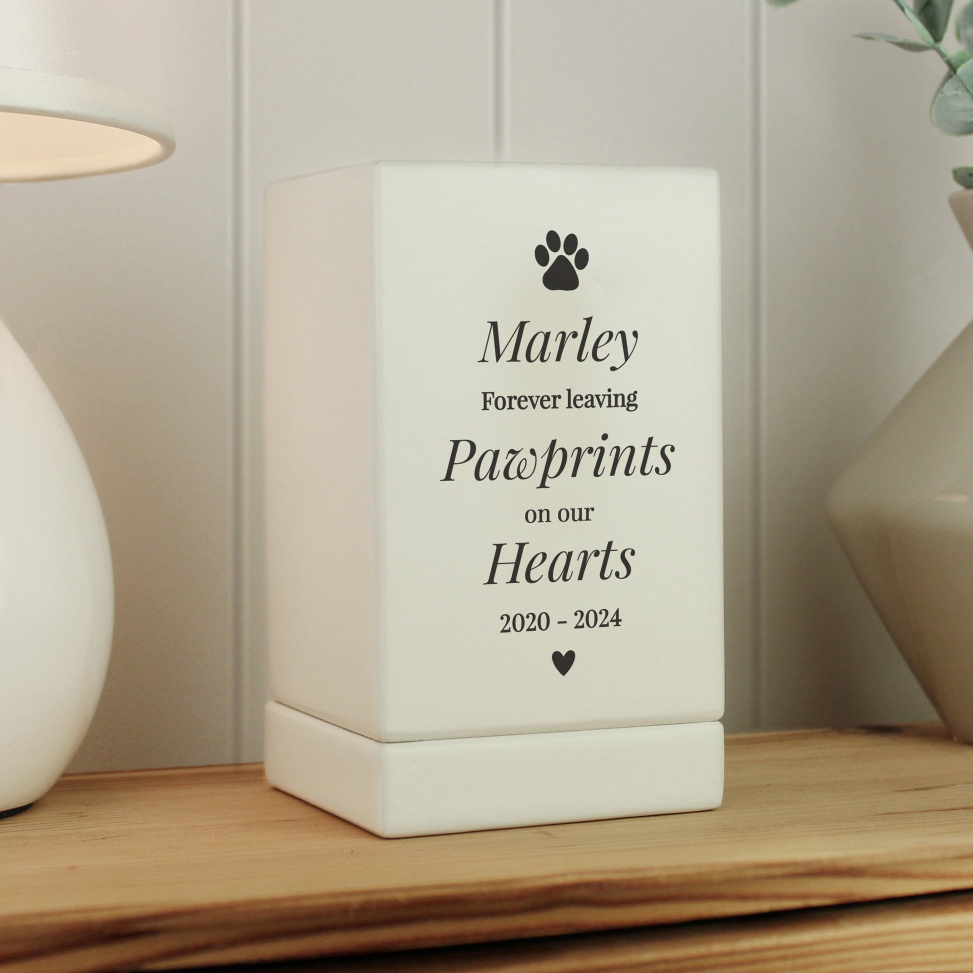 Personalised Pet Pawprints Small Wooden Urn from Heartfelt Gifts