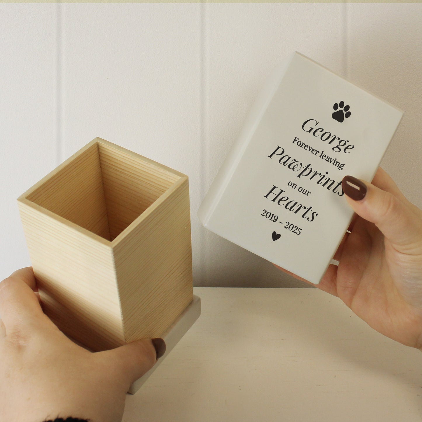 Personalised Pet Pawprints Small Wooden Urn - image 6