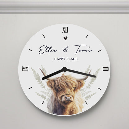 Personalised Highland Cow Wooden Clock from Heartfelt Gifts