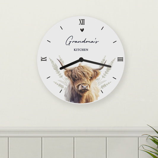 Personalised Highland Cow Wooden Clock - image 2