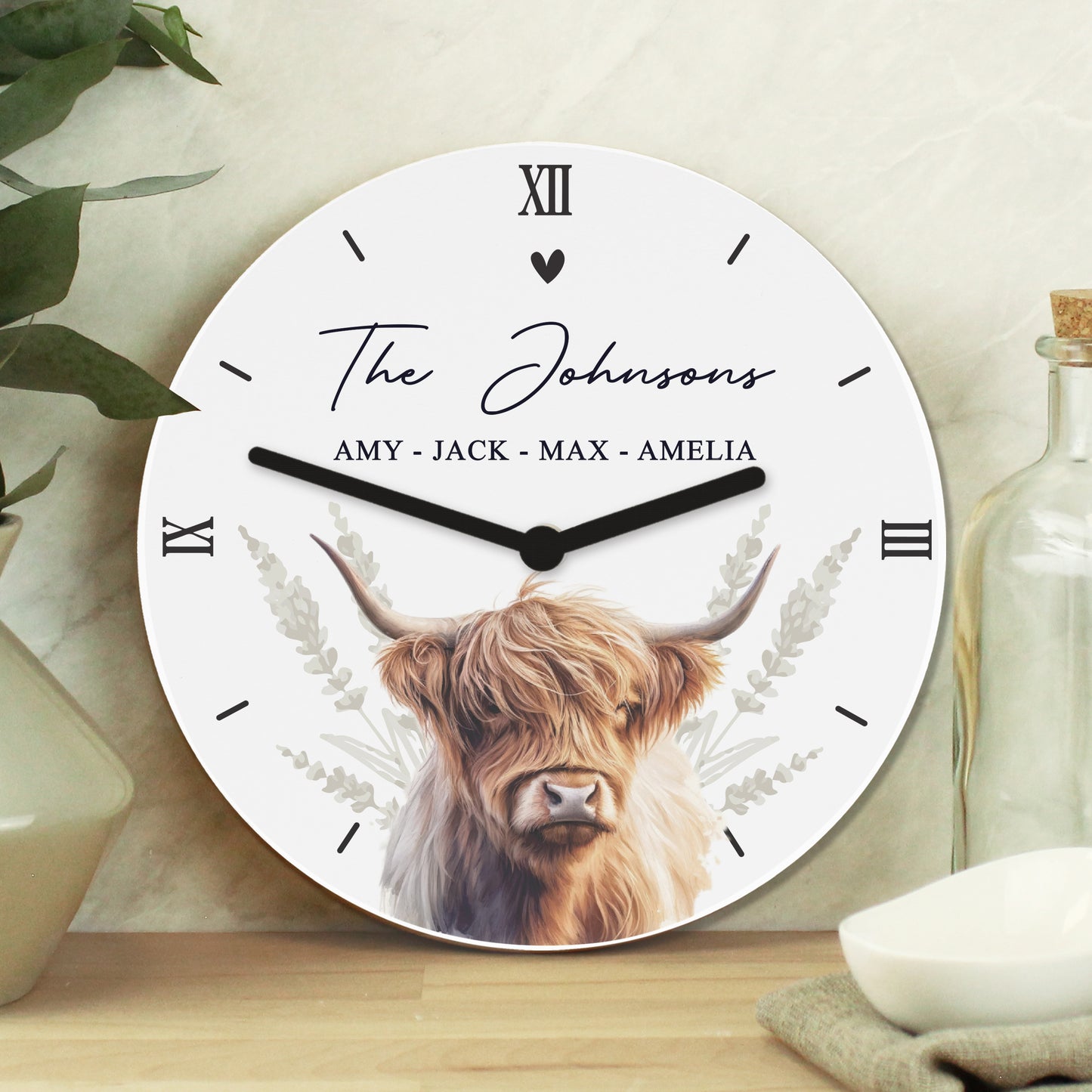 Personalised Highland Cow Wooden Clock - image 3