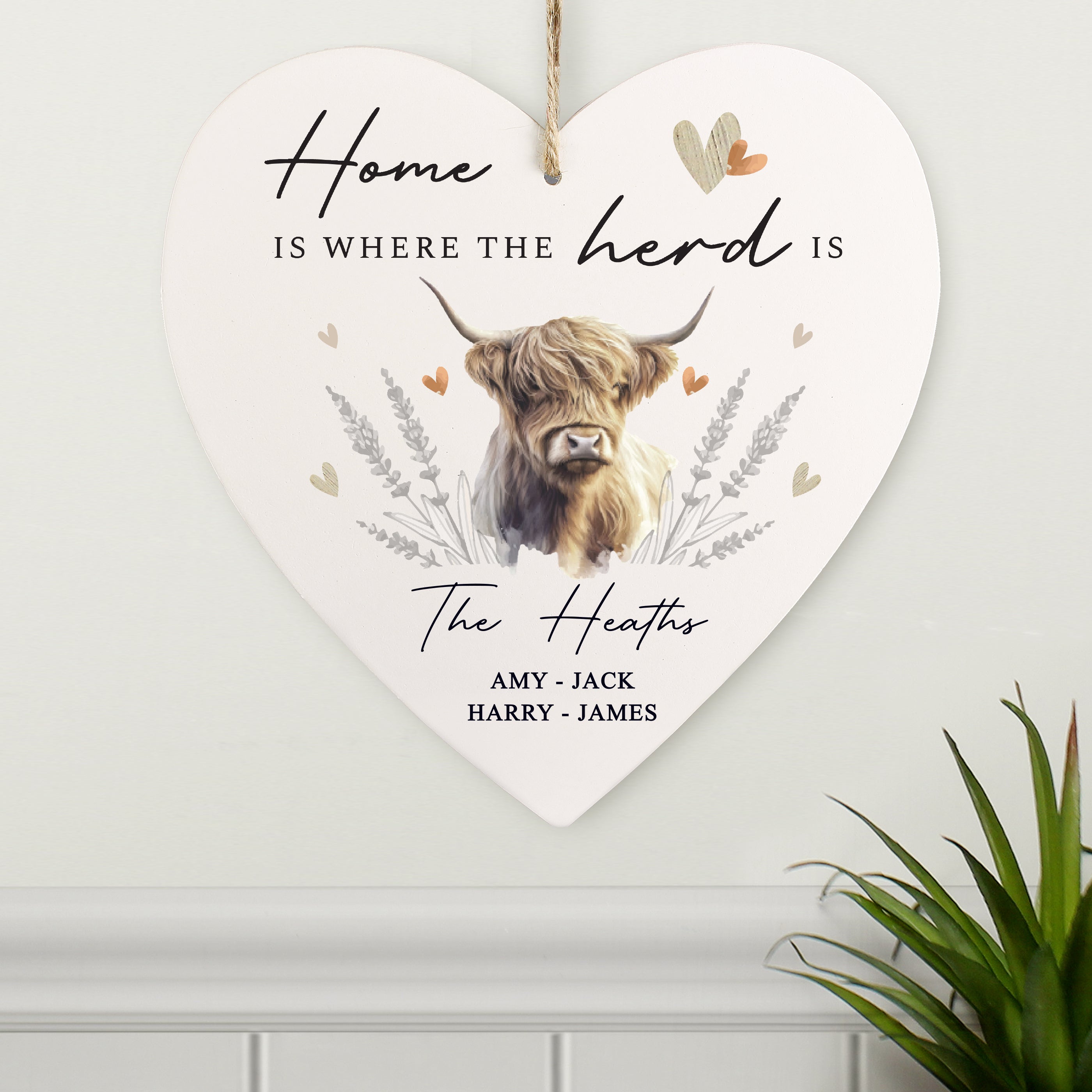Personalised Highland Cow Hanging Heart Ornament from Heartfelt Gifts