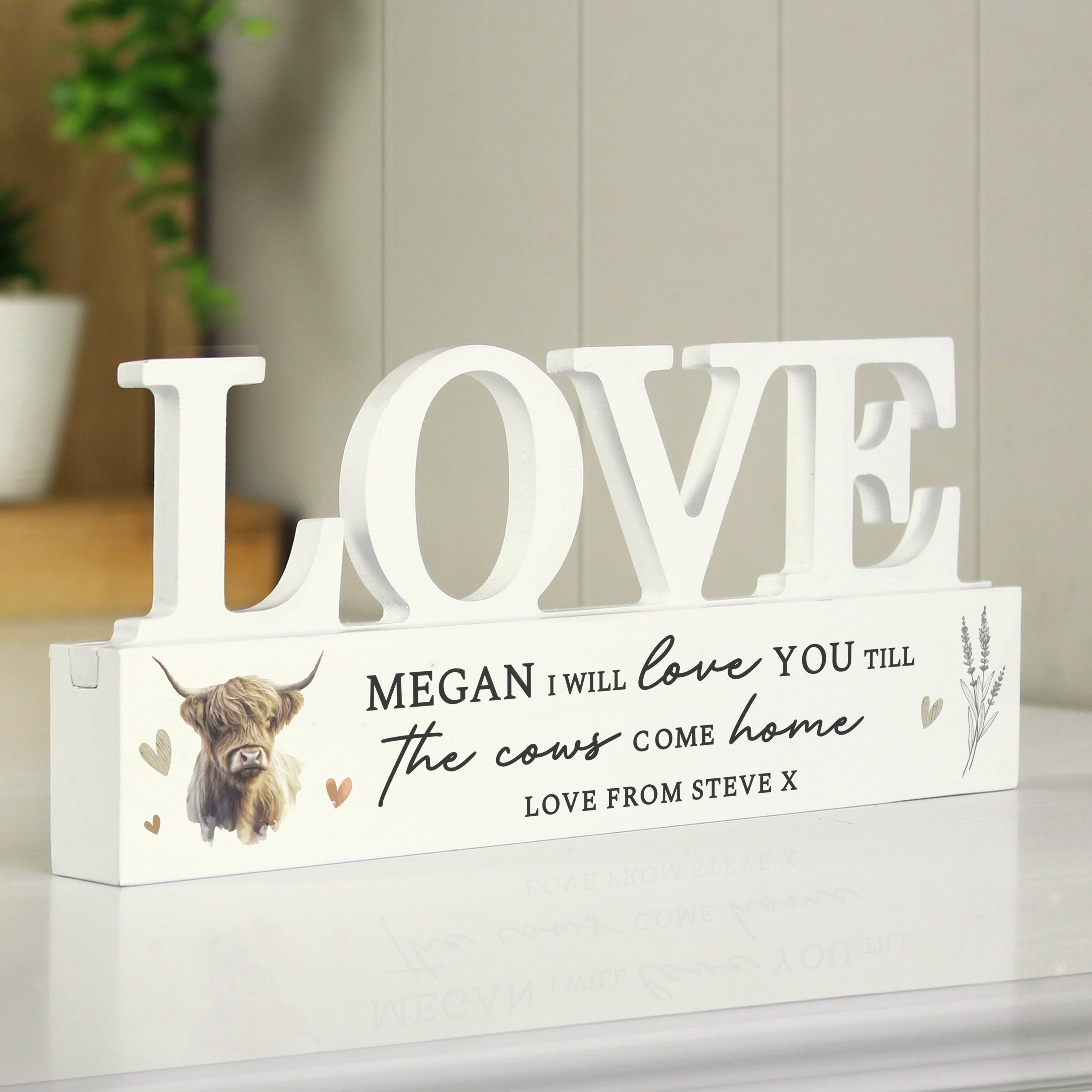 Personalised Highland Cow LOVE Wooden Ornament from Heartfelt Gifts