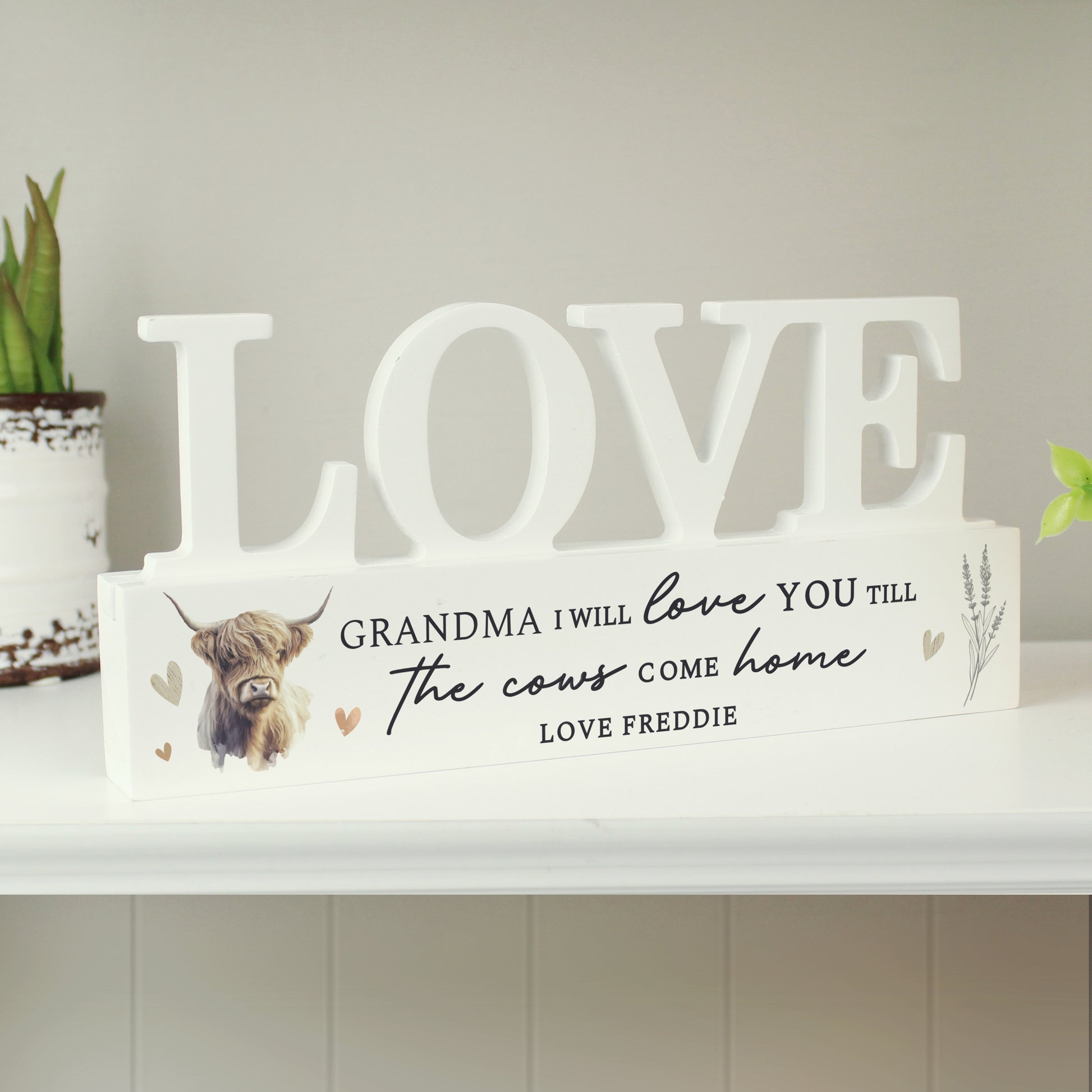 Personalised Highland Cow LOVE Wooden Ornament - image 2