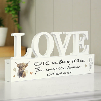 Personalised Highland Cow LOVE Wooden Ornament - image 3
