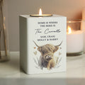 Personalised Highland Cow White Wooden Tealight Holder from Heartfelt Gifts