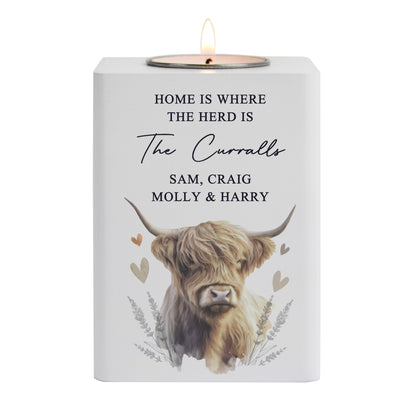 Personalised Highland Cow White Wooden Tealight Holder - image 5