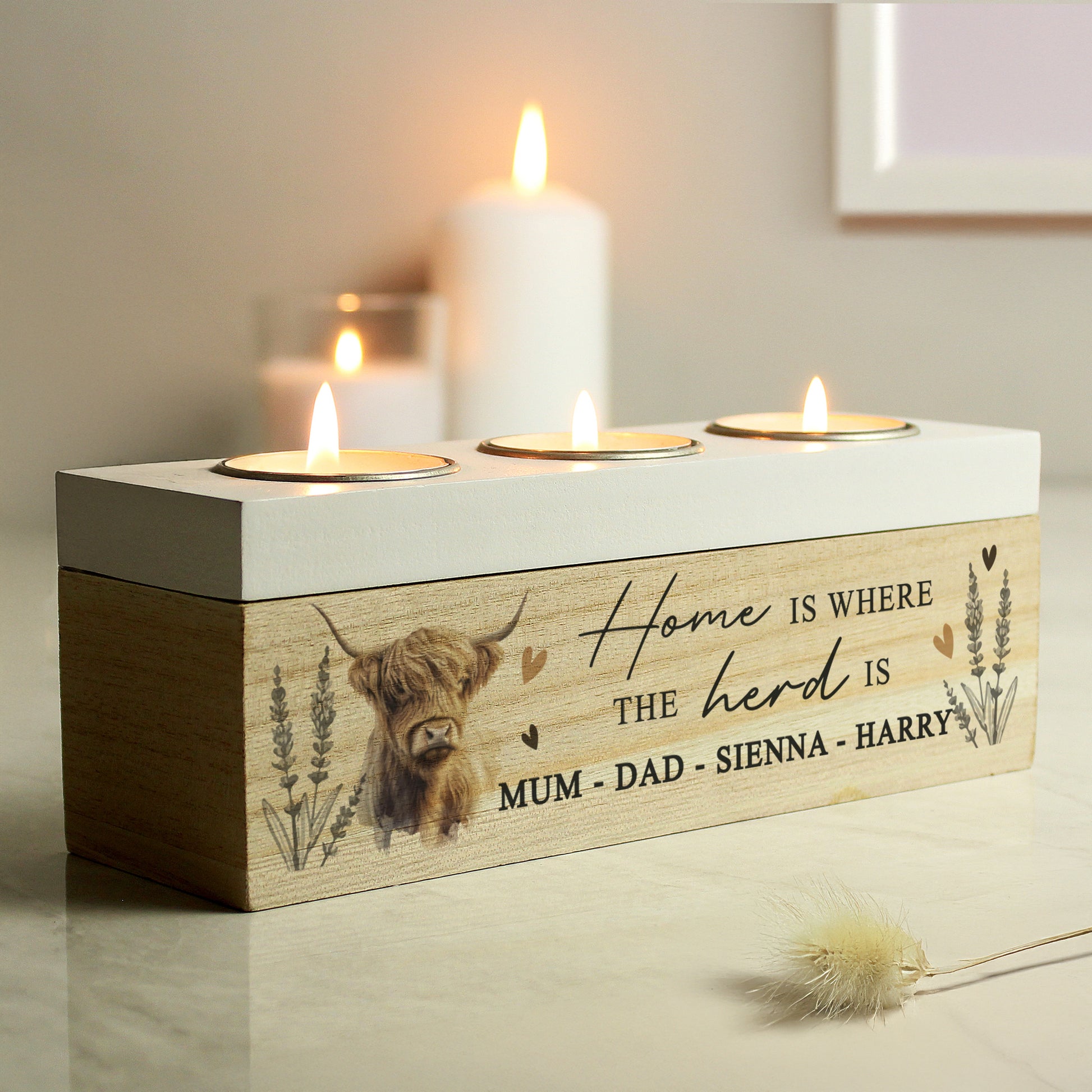 Personalised Highland Cow Triple Tea Light Box - image 2