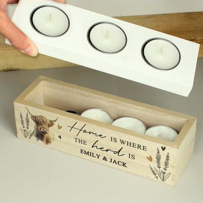 Personalised Highland Cow Triple Tea Light Box - image 3