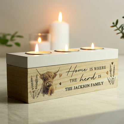 Personalised Highland Cow Triple Tea Light Box - image 4