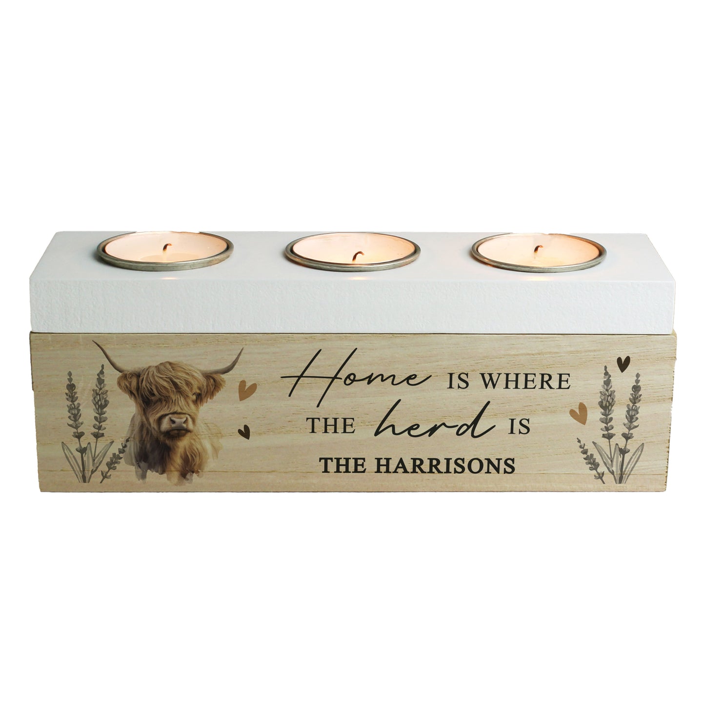 Personalised Highland Cow Triple Tea Light Box - image 5