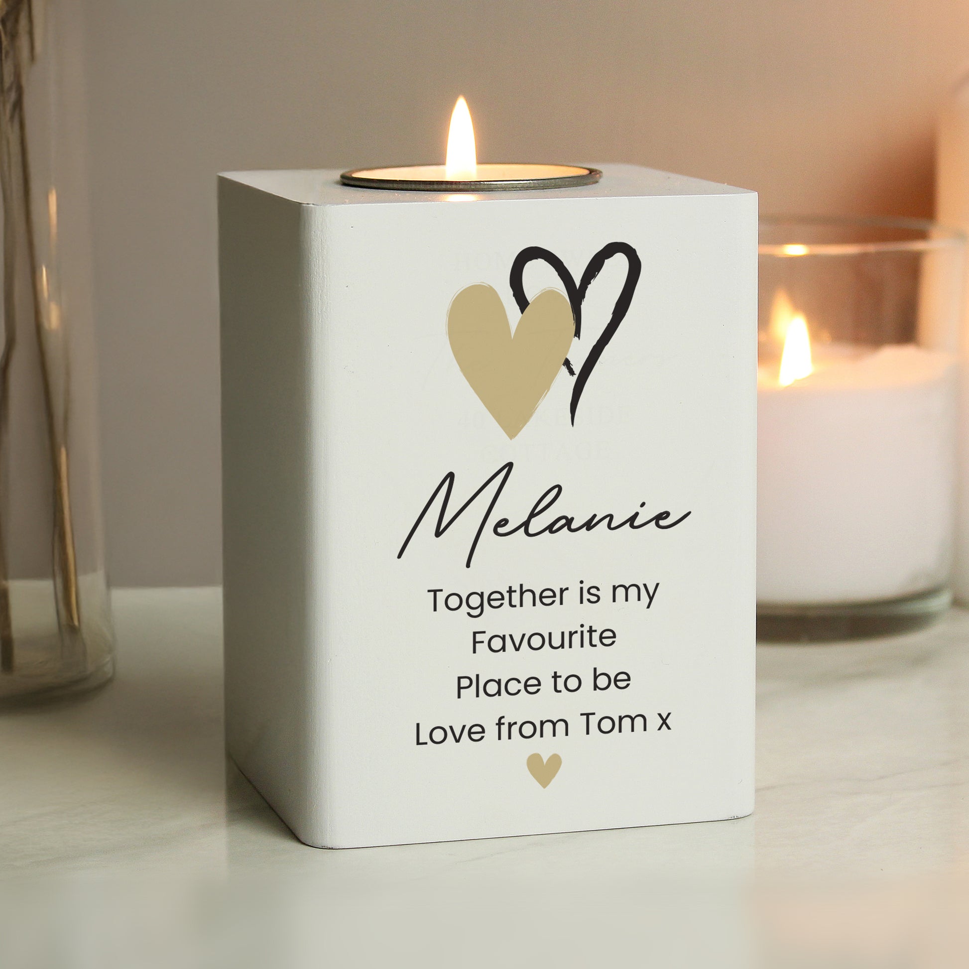 Personalised Hearts Wooden Tealight Holder from Heartfelt Gifts
