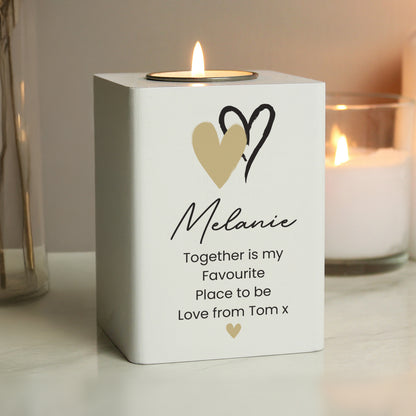 Personalised Hearts Wooden Tealight Holder from Heartfelt Gifts