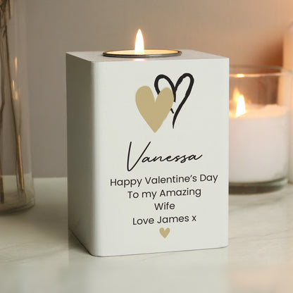 Personalised Hearts Wooden Tealight Holder - image 3
