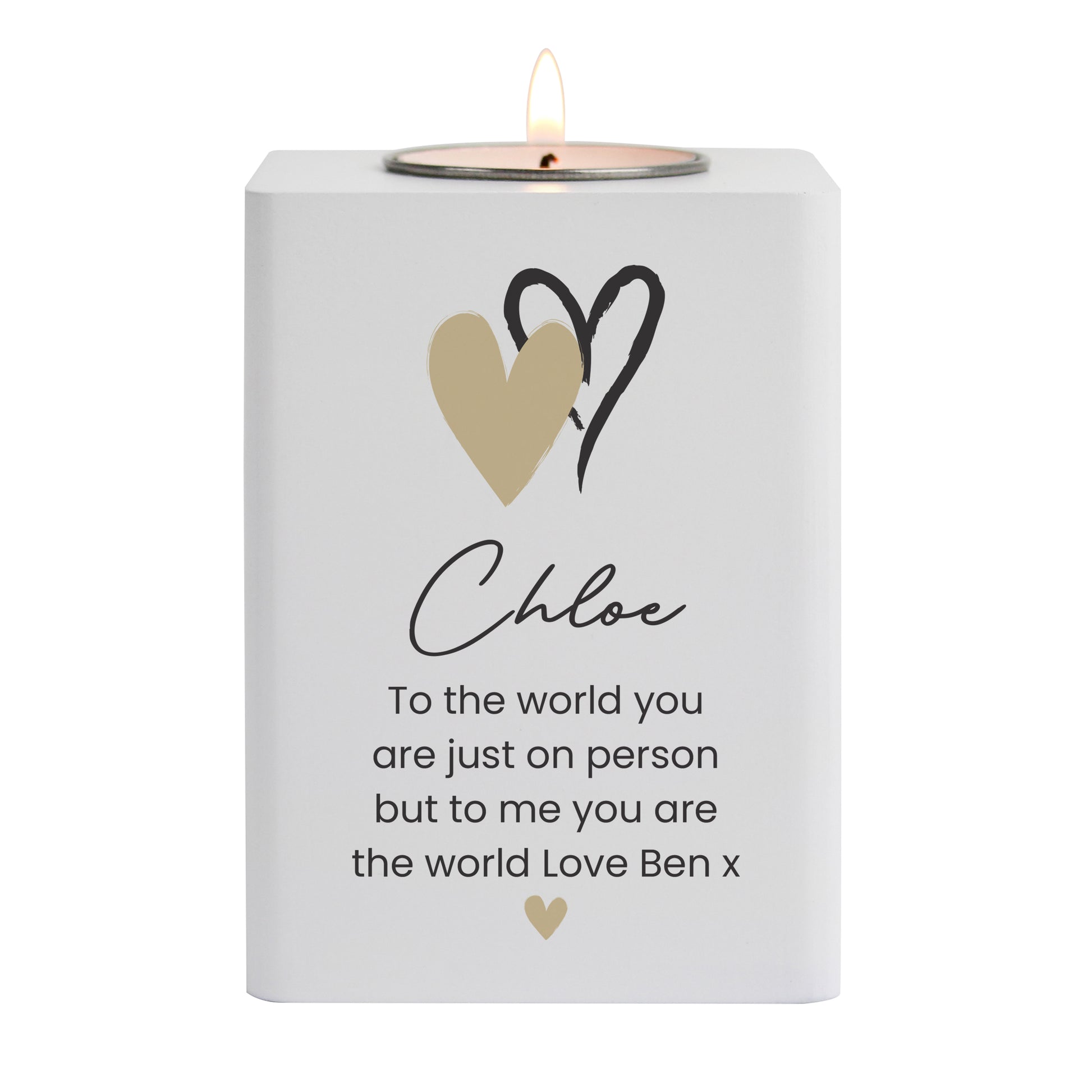 Personalised Hearts Wooden Tealight Holder - image 4