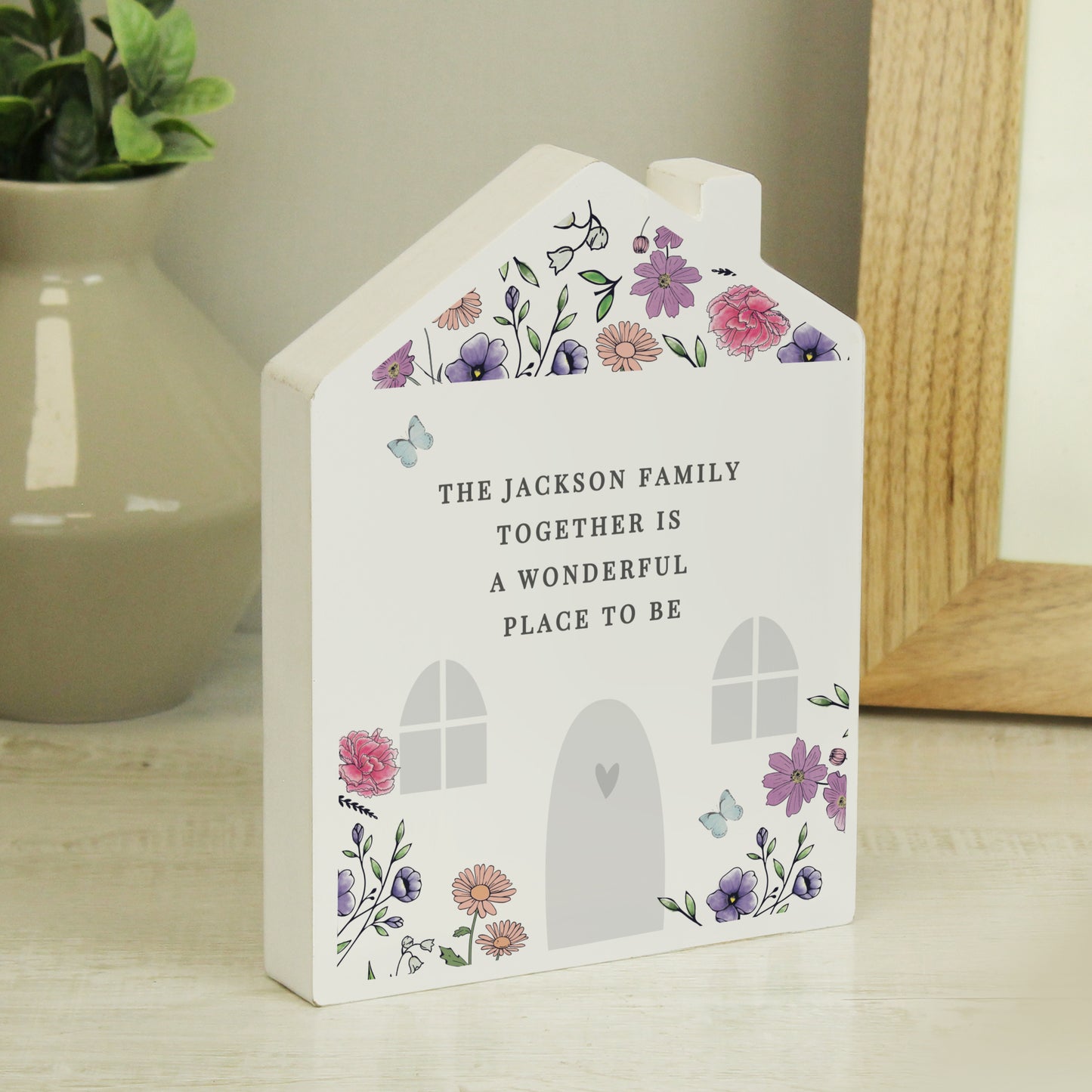 Personalised Wild Flowers Wooden House Ornament from Heartfelt Gifts