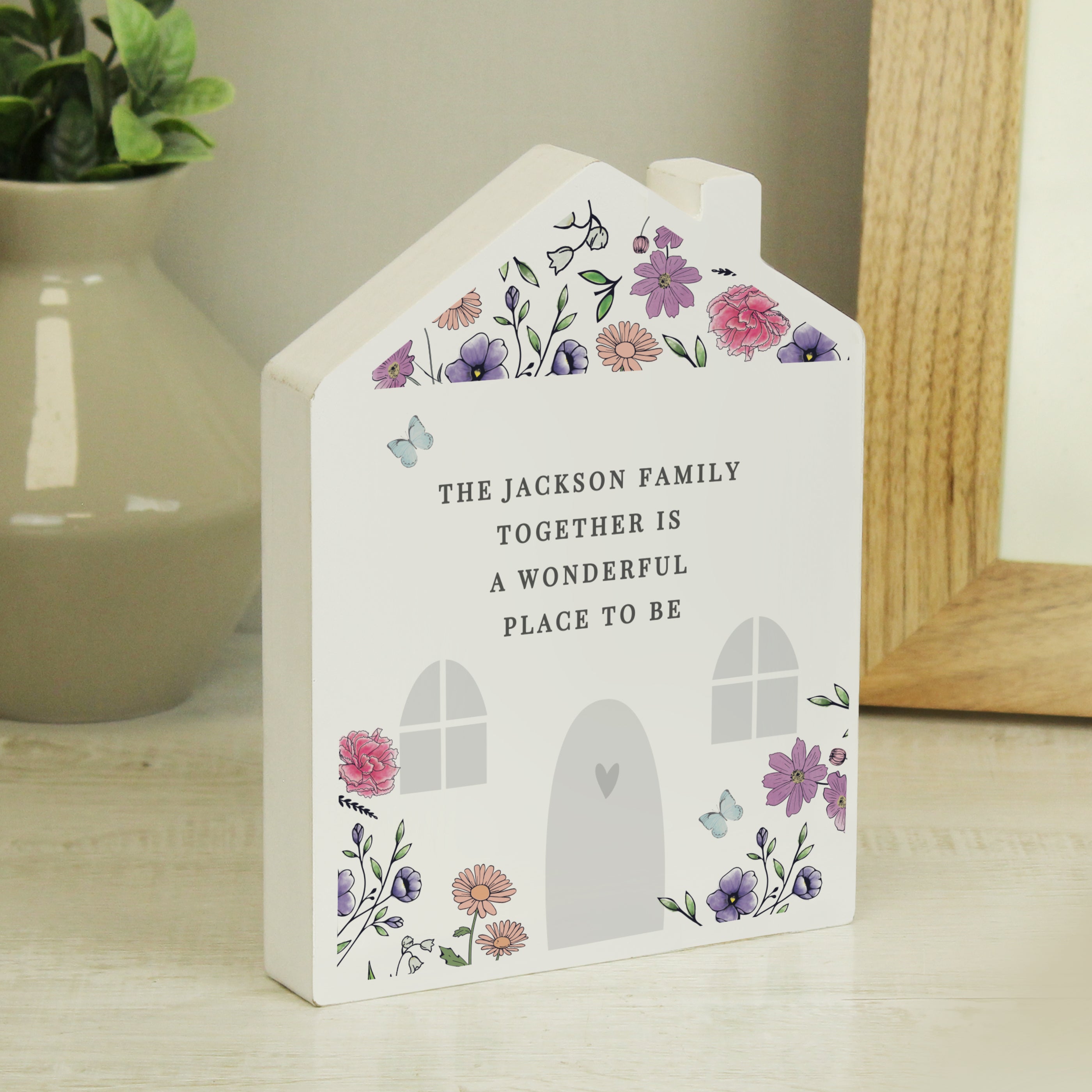 Personalised Wild Flowers Wooden House Ornament from Heartfelt Gifts