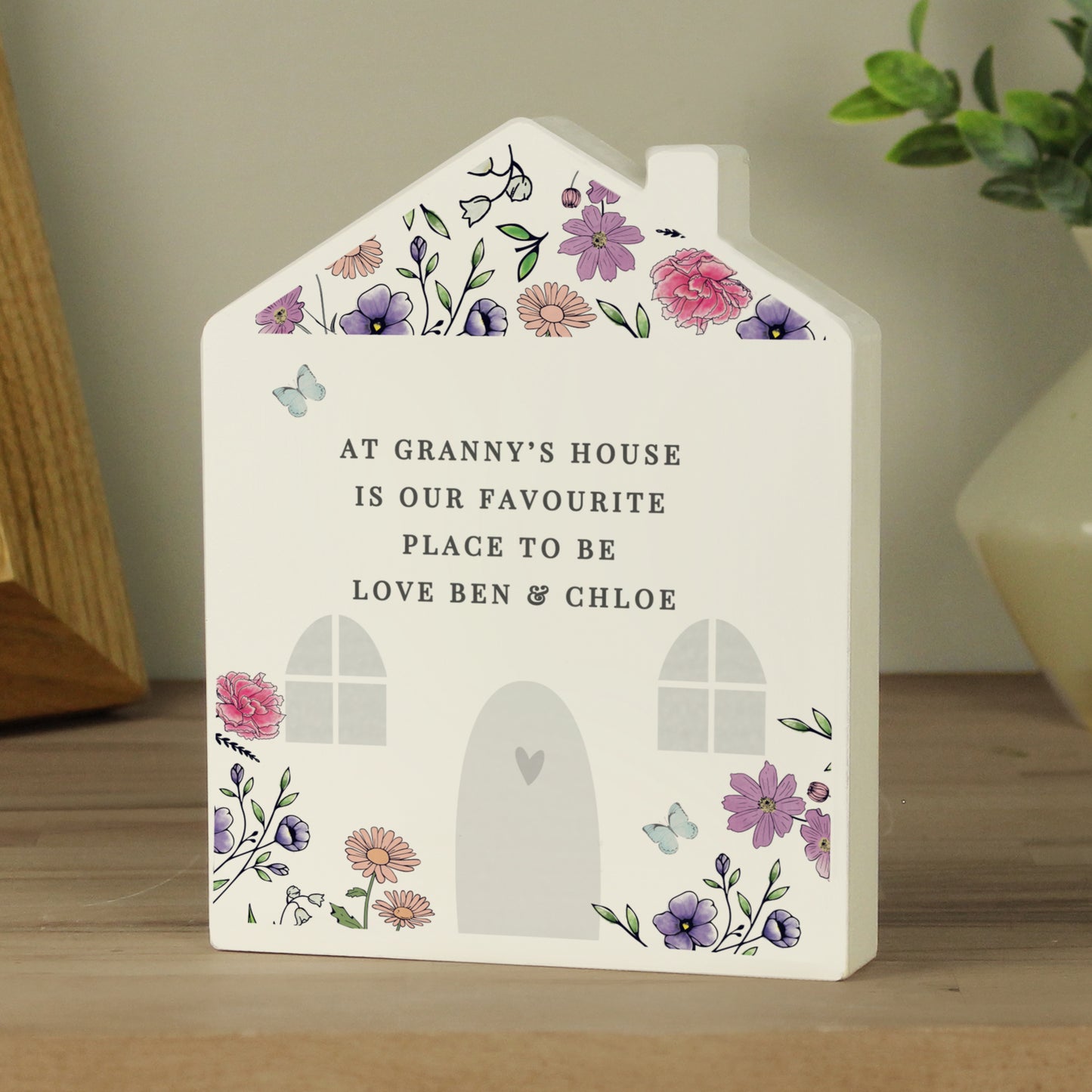 Personalised Wild Flowers Wooden House Ornament - image 2