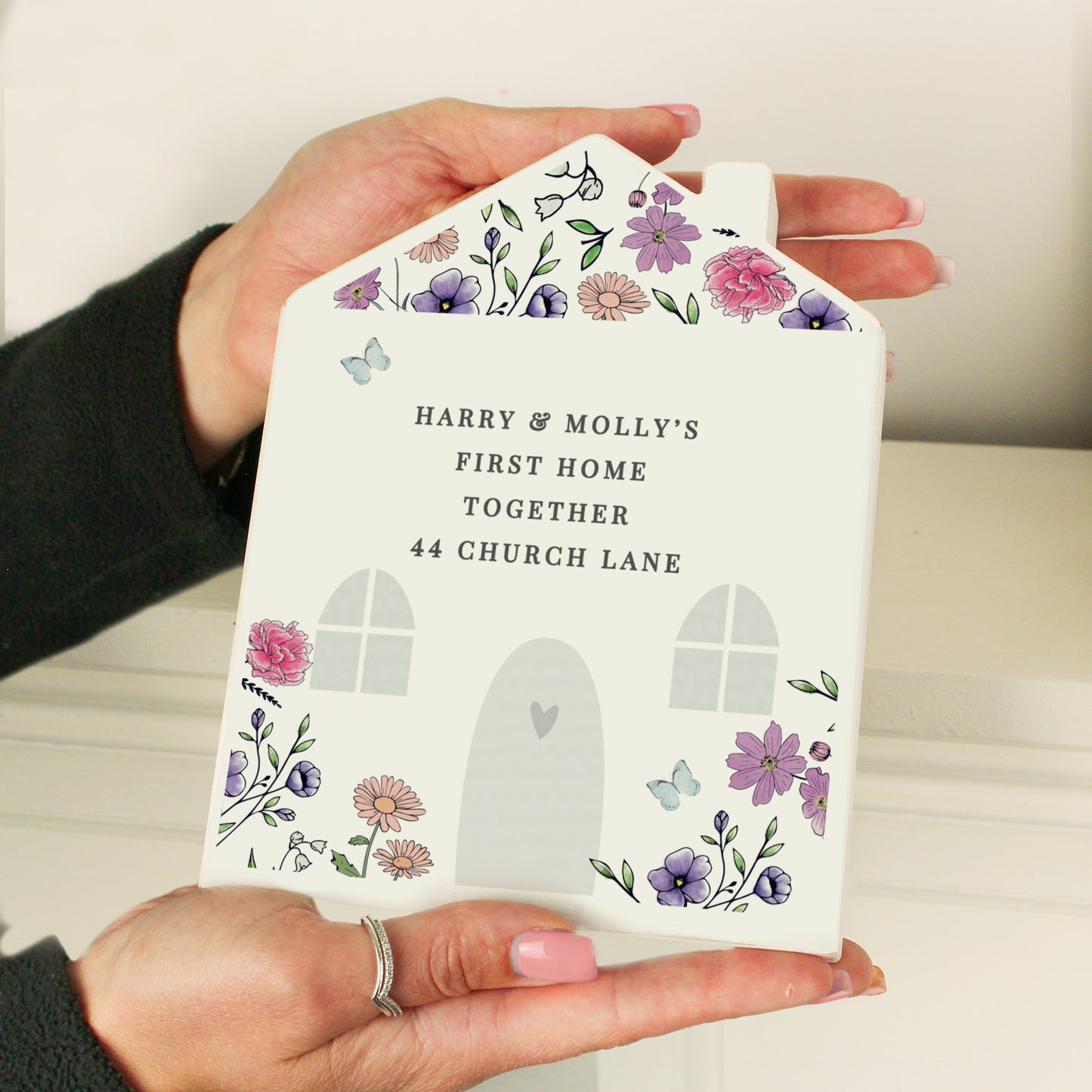 Personalised Wild Flowers Wooden House Ornament - image 3