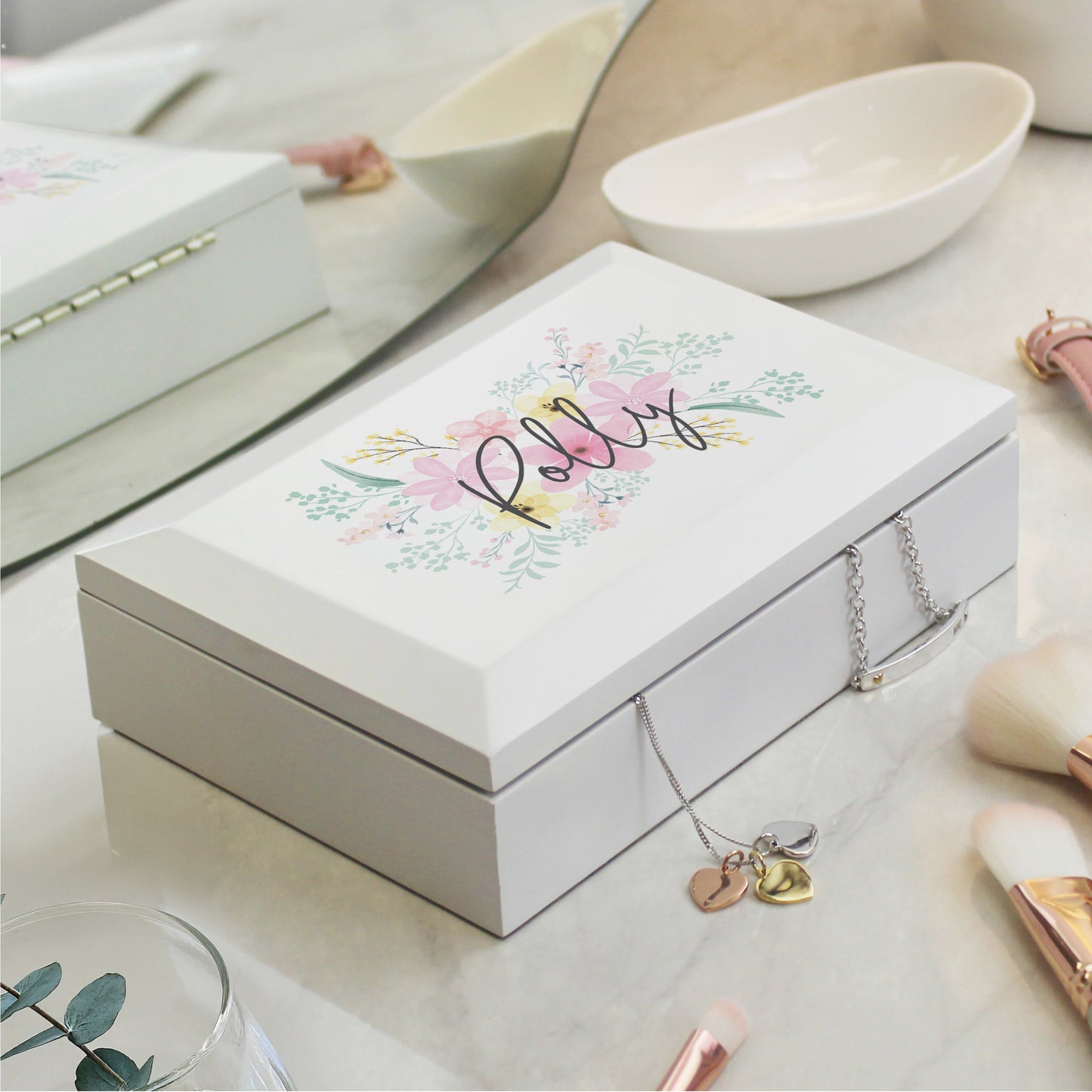 Personalised Floral Wooden Jewellery Box from Heartfelt Gifts