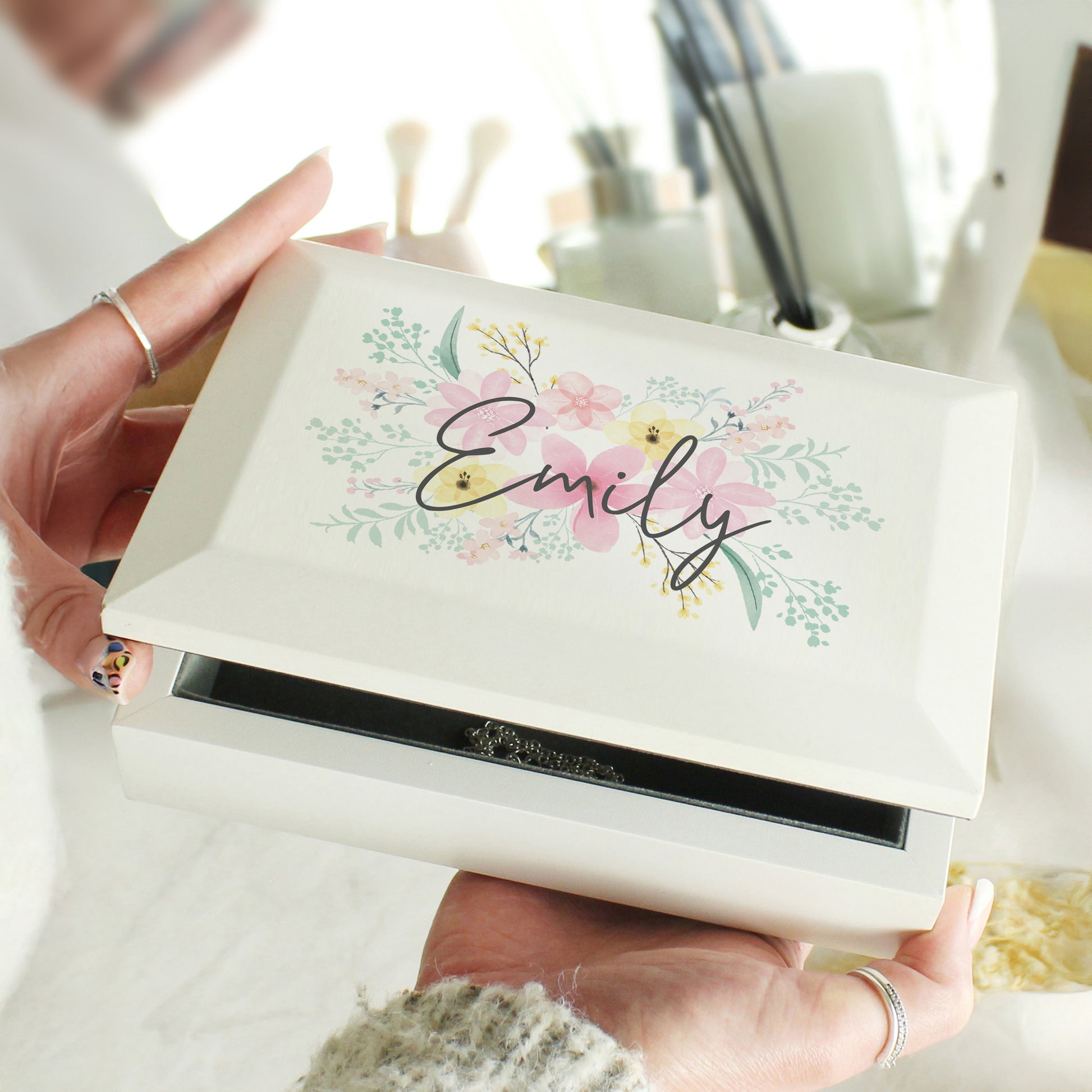 Personalised Floral Wooden Jewellery Box - image 2