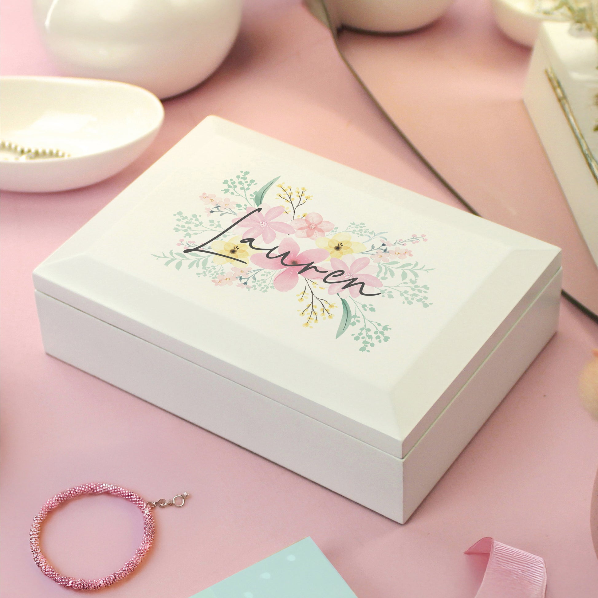 Personalised Floral Wooden Jewellery Box - image 4